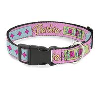 Mattel Pet Collar, Dog Collar Plastic Buckle, Barbie Smart Beautiful Strong Icons Pink Multi Color, 8.5 to 12 Inches 0.5 Inch Wide