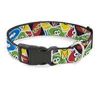 Mattel Pet Collar, Dog Collar Plastic Buckle, UNO Cards Stacked Collage Multi Color, 16 to 23 Inches 1.5 Inch Wide