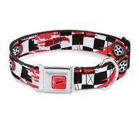 Mattel Pet Collar, Metal Seatbelt Buckle, Hot Wheels Logo and Tyre Burnout, Black/White, 16 to 23 Inch, 1.5 Inch Wide