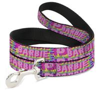 Mattel Pet Leash, Dog Leash, Barbie Bold Text Stacked Pink Multi Color, 6 Feet Long 1.0 Inch Wide