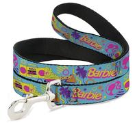 Mattel Pet Leash, Dog Leash, Barbie Eighties Icons Bright Blue Multi Color, 4 Feet Long 0.5 Inch Wide