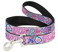 Mattel Pet Leash, Dog Leash, Barbie Meet Me in Malibu Icons Collage Pink Multi Color, 6 Feet Long 1.0 Inch Wide