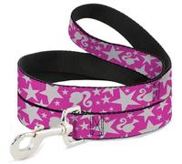 Mattel Pet Leash, Dog Leash, Barbie Ponytail Silhouette and Star Scattered Pink White, 4 Feet Long 0.5 Inch Wide