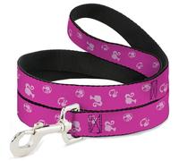 Mattel Pet Leash, Dog Leash, Barbie Ponytail Silhouette Icon Scattered Pinks, 4 Feet Long 1.0 Inch Wide