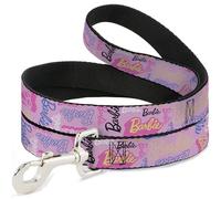 Mattel Pet Leash, Dog Leash, Barbie Script Signature Collage Pink Multi Color, 4 Feet Long 0.5 Inch Wide