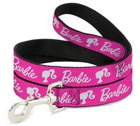 Mattel Durable & Stylish Dog Leash with Snap Closure, Barbie Script Signature Logo and Silhouette Hot Pink White, 4 Feet Long 1.0 Inch Wide