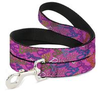 Mattel Pet Leash, Dog Leash, Barbie Script Signature Scattered Pink Multi Color, 4 Feet Long 1.0 Inch Wide