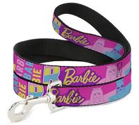 Mattel Pet Leash, Dog Leash, Barbie Text and Dolls Collage Pinks Multi Color, 4 Feet Long 1.0 Inch Wide