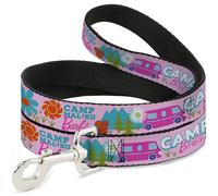 Mattel Pet Leash, Dog Leash, Camp Barbie Malibu Icons Collage Pink Multi Color, 4 Feet Long 1.0 Inch Wide