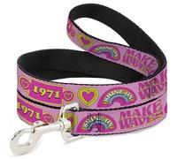 Mattel Pet Leash, Dog Leash, Malibu Barbie 1971 Icons and Quotes Pinks Yellows, 6 Feet Long 1.0 Inch Wide