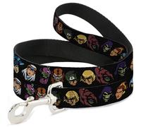 Mattel Pet Leash, Dog Leash, Masters of the Universe Eleven Character Faces Black, 6 Feet Long 1.5 Inch Wide
