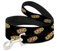 Mattel Pet Leash, Dog Leash, UNO Game Logo Black Red Yellow, 6 Feet Long 0.5 Inch Wide
