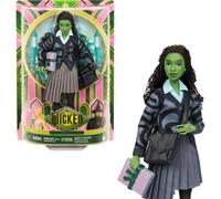 Mattel Universal Wicked Elphaba Fashion Doll & Accessories with Green Skin Braided Black Hair Posability & Removable School Uniform