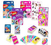 Mattel UNO Cards for Girls Set - Bundle with Disney Princess, Stitch, Barbie UNO Cards for Kids Plus Stickers | Disney Princess, Stitch, Barbie Activities for Kids, Family Game Night
