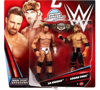 Mattel WWE Main Event Showdown Action Figures 2-Pack with Accessory, Series #24 LA Knight vs Logan Paul Collectible Set, 6-inch, JHJ55