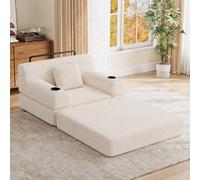 Matteo 1-Seater Sleeper Sofa, Corduroy Upholstered Guest Chair With Metal Frame & Storage, Beige