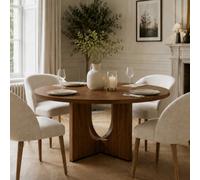 Matteo 120Cm Round Dining Table For 4-6, Farmhouse Style Mdf Kitchen & Living Room Table In Walnut Wood Grain