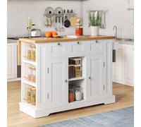 Matteo 132cm Dropleaf Farmhouse Kitchen Island Trolley with Charging Station in White Matteo White