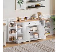 Matteo 138Cm Modern Kitchen Sideboard Cabinet With Adjustable Shelves & Anti-Tip Protection, Natural/white