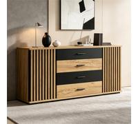 Matteo 140Cm Fluted Mdf Sideboard Cabinet - Black & Oak Effect