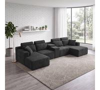 Matteo 145-Inch U-Shaped Modular Sectional Corduroy Modern Corner Sofa in Dark Grey Matteo Dark Grey