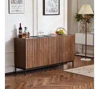 Matteo 150Cm Dark Oak Effect Sideboard, Wavy 3D Design, 3 Push-To-Open Doors, Adjustable Shelves & Anti-Tip Safety