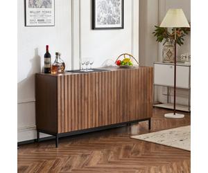 Matteo 150Cm Dark Oak Effect Sideboard, Wavy 3D Design, 3 Push-To-Open Doors, Adjustable Shelves & Anti-Tip Safety