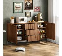 Matteo 150Cm Mid-Century Modern Sideboard - 3 Drawer Dark Oak Grain Cabinet