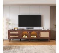 Matteo 180Cm Brown Tv Cabinet With Led Lighting, Rattan Drawers & Glass Doors