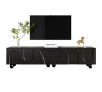 Matteo 180Cm Minimalist Black Tv Cabinet With Solid Wooden Legs & Ample Storage For Living Room Media Organisation