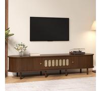 Matteo 180Cm Walnut Rattan Tv Stand With Roll-Up Doors & Storage. Ideal For 80-Inch Tvs. Durable Mdf, 30Kg Capacity.