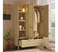 Matteo 2-Door Rattan Wardrobe With 2 Drawers And Shelves - Oak Finish