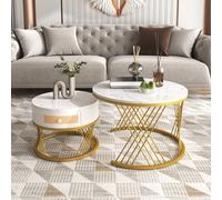 Matteo 2-in-1 Round Coffee Table - Marble Effect - Modern - Coffee Table in White Matteo White