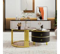 Matteo 2-In-1 Round Coffee Table Set With Storage - Brown & Black