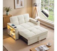 Matteo 2 Seater Corduroy Sofa Bed With Led Lighting, Storage & Cup Holders - Beige