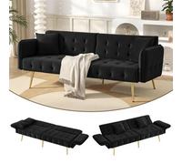 Matteo 2-Seater Velvet Sofa Bed - Multifunctional With Adjustable Backrest And Armrests - Black