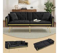 Matteo 2-Seater Velvet Sofa Bed With Adjustable Backrest And Cup Holders - Black