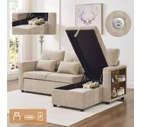 Matteo 3-in-1 Chenille L-Shaped Sofa Bed with Storage Chaise & USB Charging in Beige Matteo Beige