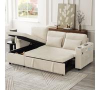 Matteo 3-in-1 Convertible Corduroy Sofa Bed with Reversible Storage Chaise in Beige Matteo Beige