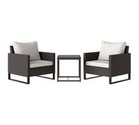 Matteo 3-Piece Brown Rattan Effect Bistro Set With Cushions & Glass Coffee Table - Perfect For Patio & Balcony