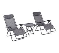 Matteo 3-Piece Folding Zero Gravity Garden Sun Lounger & Table Set With Cup Holders, Light Grey
