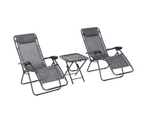Matteo 3-Piece Folding Zero Gravity Garden Sun Lounger & Table Set With Cup Holders, Light Grey