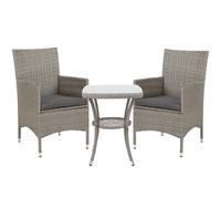 Matteo 3-Piece Grey Rattan Effect Bistro Set With 2-Tier Coffee Table & Washable Cushions