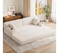 Matteo 3-Seater Beige Corduroy Sofa Bed With High Back, Metal Frame, Foam Filling & Storage Pockets
