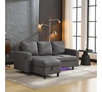 Matteo 3 Seater L-Shaped Corner Sofa With Led Lighting, Usb Charging & Storage, Grey