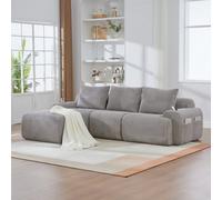 Matteo 3-Seater Modular Corduroy Sofa Set With Ottomans, Cup Holders & Storage - Light Grey
