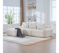 Matteo 3-Seater Modular Corduroy Sofa with Ottomans & Cup Holders, Beige Matteo Beige