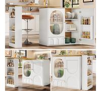 Matteo 360-Degree Rotating Bar Table & Sideboard With Storage, White Mdf & Glass, 138X39X105Cm