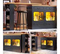Matteo 360 Degree Rotating Extendable Bar Table With Storage & Led Lighting - Black Wood Effect