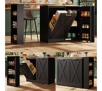 Matteo 360-Degree Rotating Extendable Sideboard Cabinet With Side Shelves, Black Mdf